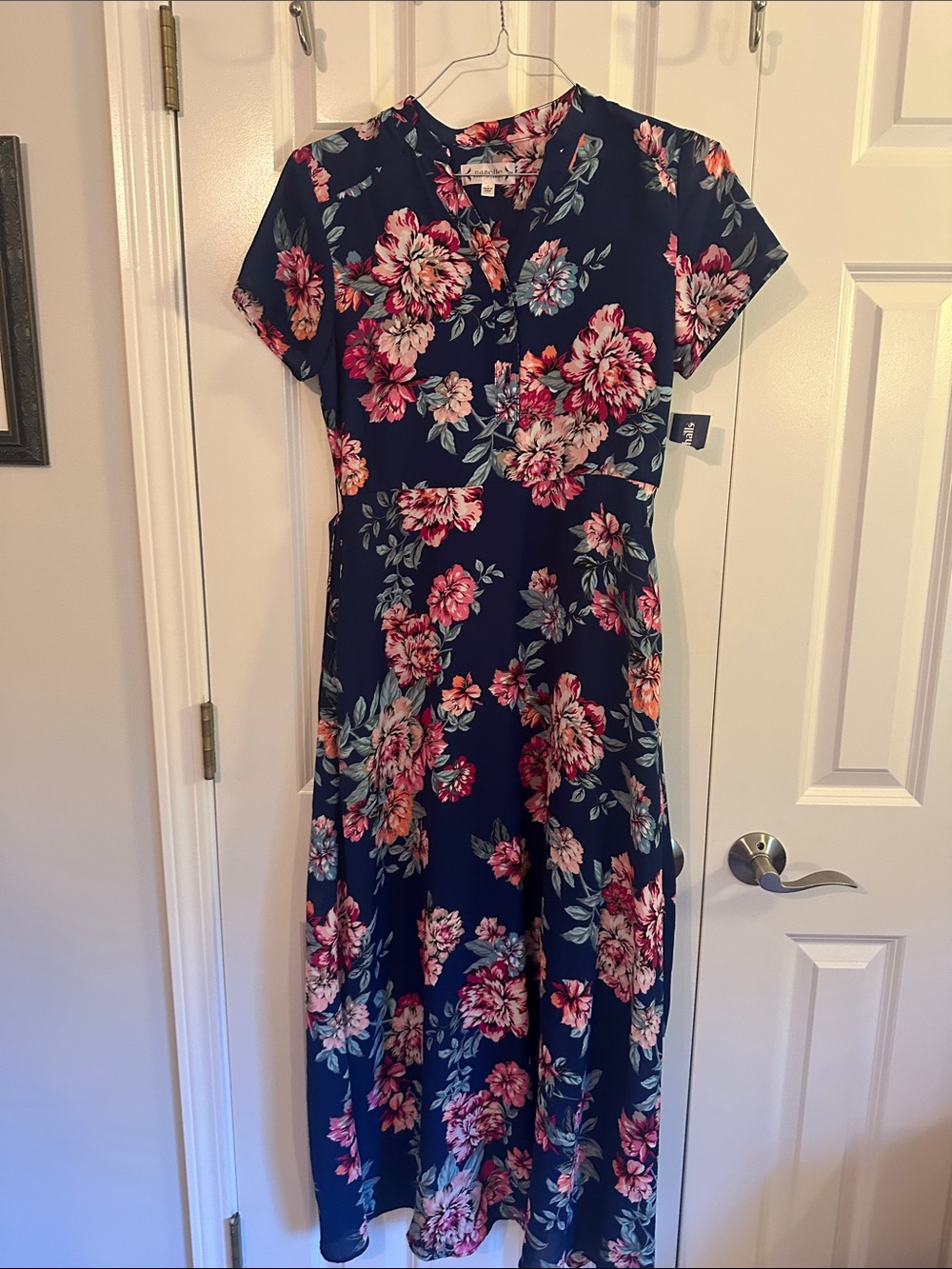 Nanette Lepore Navy Maxi Dress with Pink Floral Print